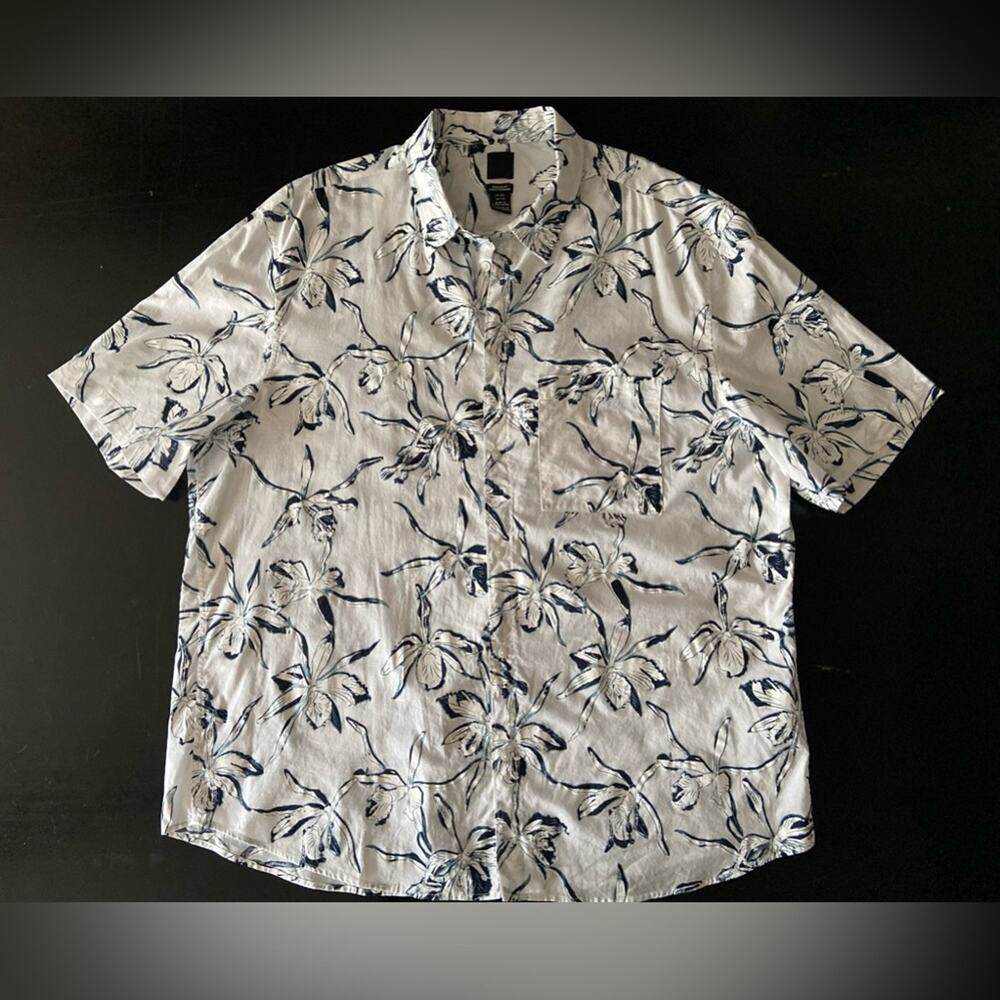 H&M Regular-Fit White Floral Casual Button Down Cotton Shirt sz XXL